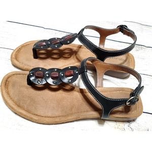 Black Ankle Strap Sandals Naturalizer Casual Comfortable Faux Leather Thongs 8